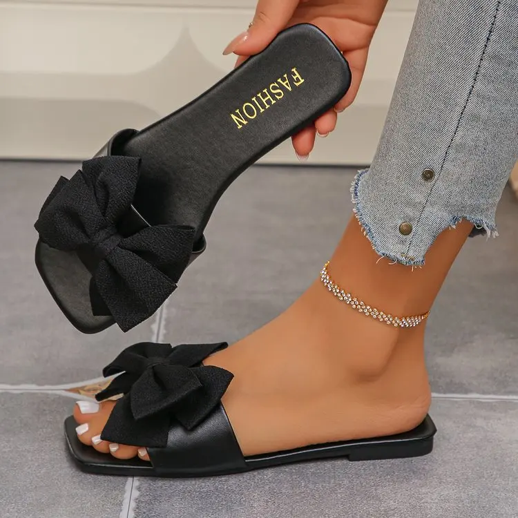 Damen-Flachschuhe, flache, lässige Strandpantoffeln, Sommermode, Schleifen-Sandalen, leichte Outdoor-Schuhe für Damen, Slides für Damen – Detail 15