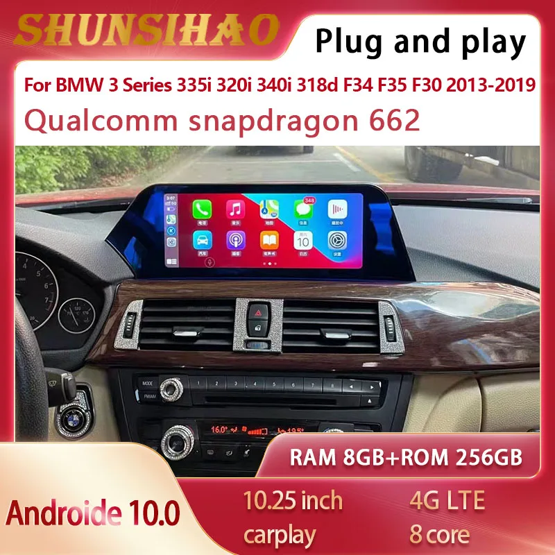 Qualcomm android car radio For BMW 3 Series 335i 320i 340i 318d F34  F35 F30 2013-2019 GPS  video player multimedia CarPlay 256G