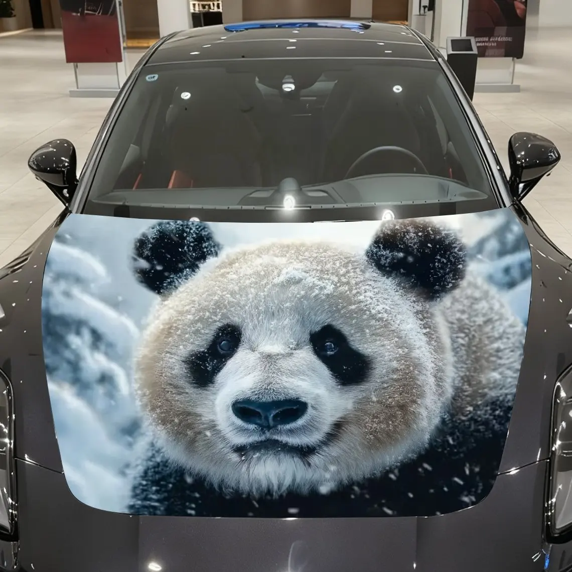 

Snowy Panda Car Hood Vinyl Packaging-waterproof, Scratch Resistant, Self-adhesive Sticker, Red And Black Design, Durable PVC, Su