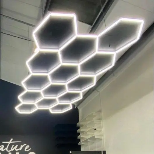 

Customized Seamless Connection 6500K Garage Hexagon Car Detailing Lights Honeycomb Ceiling Lighting For Car Repair Workshop