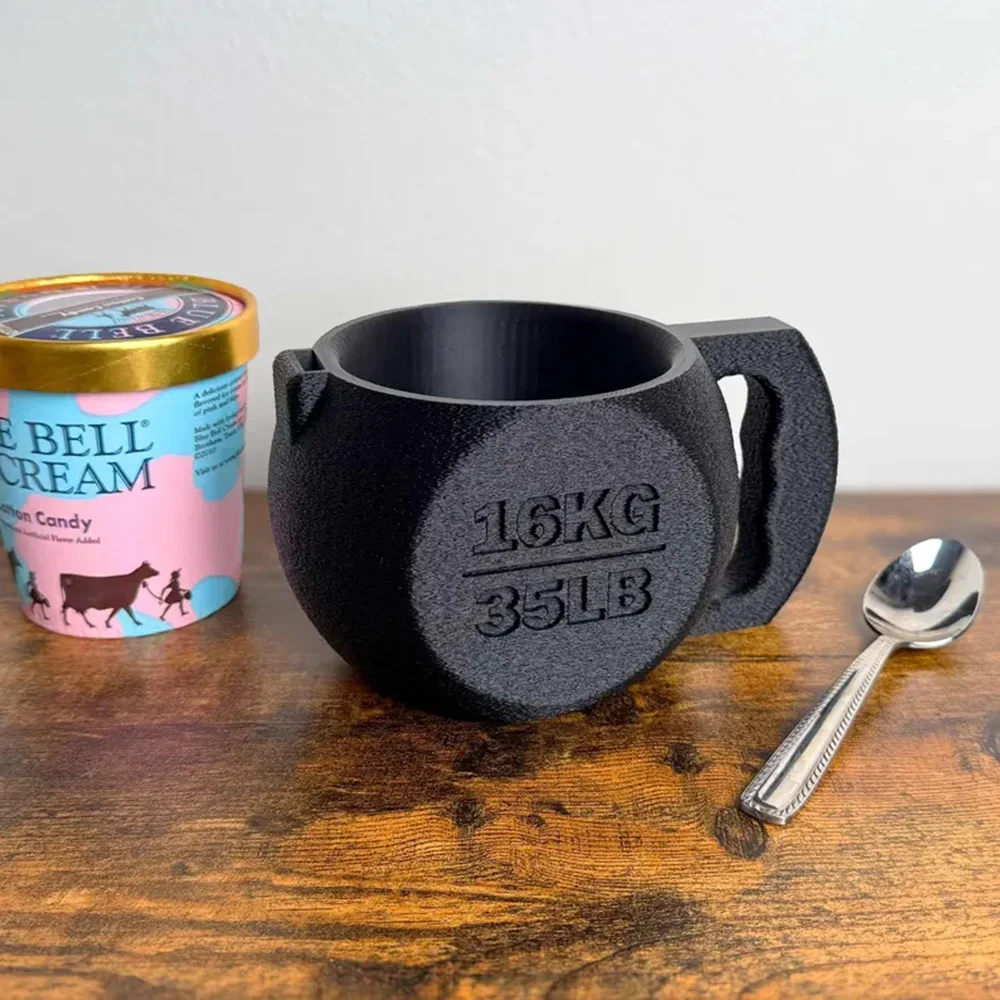 Pint Ice Cream Holder Cute Kettlebell Simulation Cup 16KG with Spoon Funny Gift for Fitness Friends