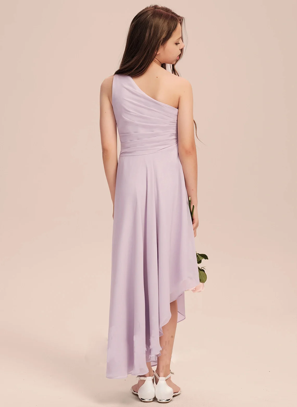 A Line One Shoulder Asymmetrical Chiffon Junior Bridesmaid Dress With Pleated Evening Dress New Elegant Banquet Gowns