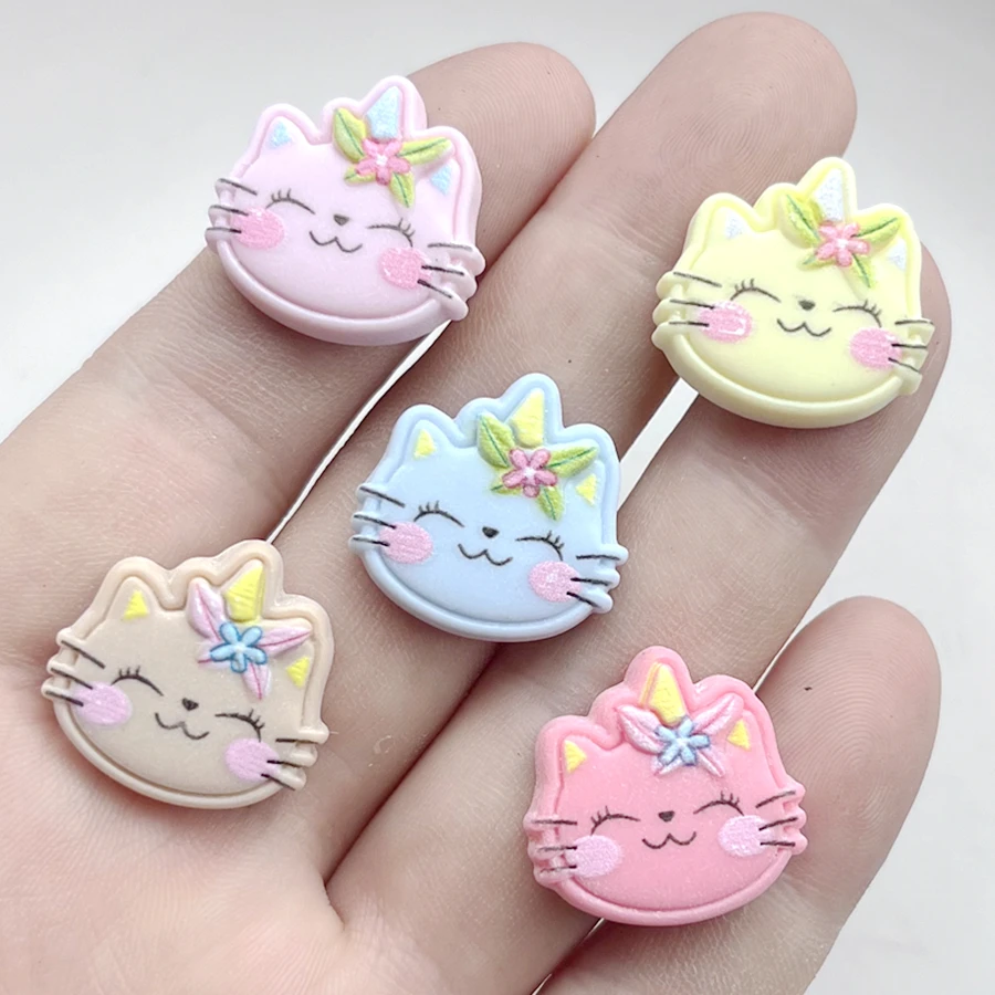 10pcs 21*20mm new cute cartoon animals Happy Kitten Flat back resin DIY jewelry hairpin resin craft decorative accessories