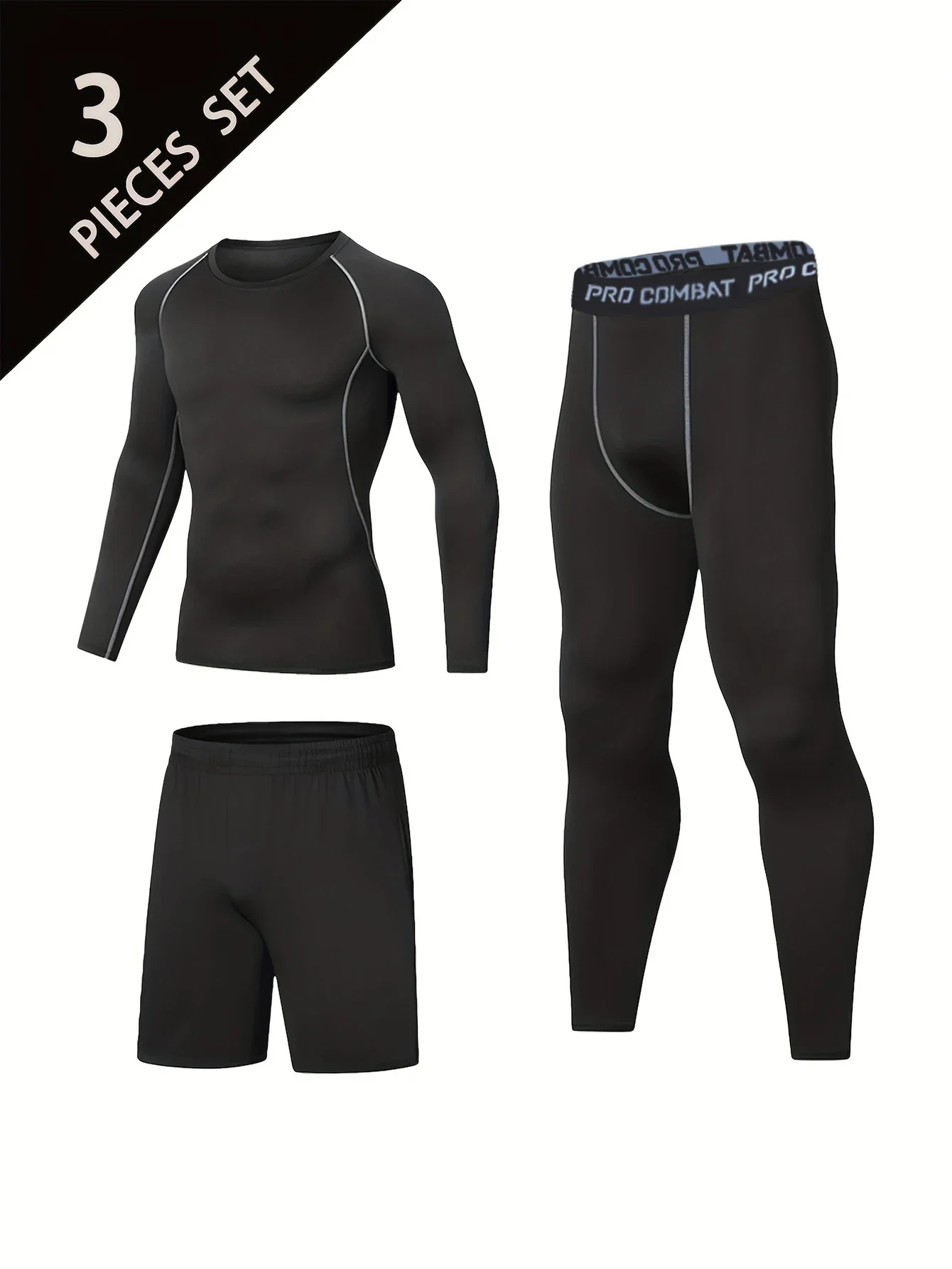 

3-piece sports suit for men, autumn and winter gym clothes, quick-drying clothes, elastic tight running training clothes