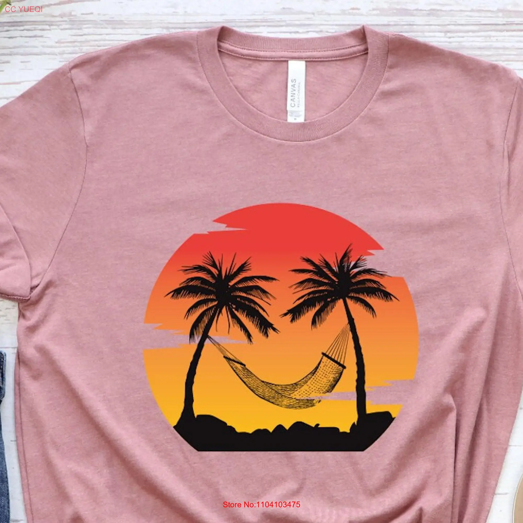 Tropical Island T Shirt Palm Trees On The Beach At SunseT Summer Holiday Hawai long or short sleeves