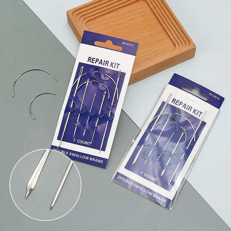 7개/세트 바늘 가죽공예 DIY 가죽 수리용 곡선형 가죽 퍼 스테인리스 스틸 핀 스티치 바늘 세트