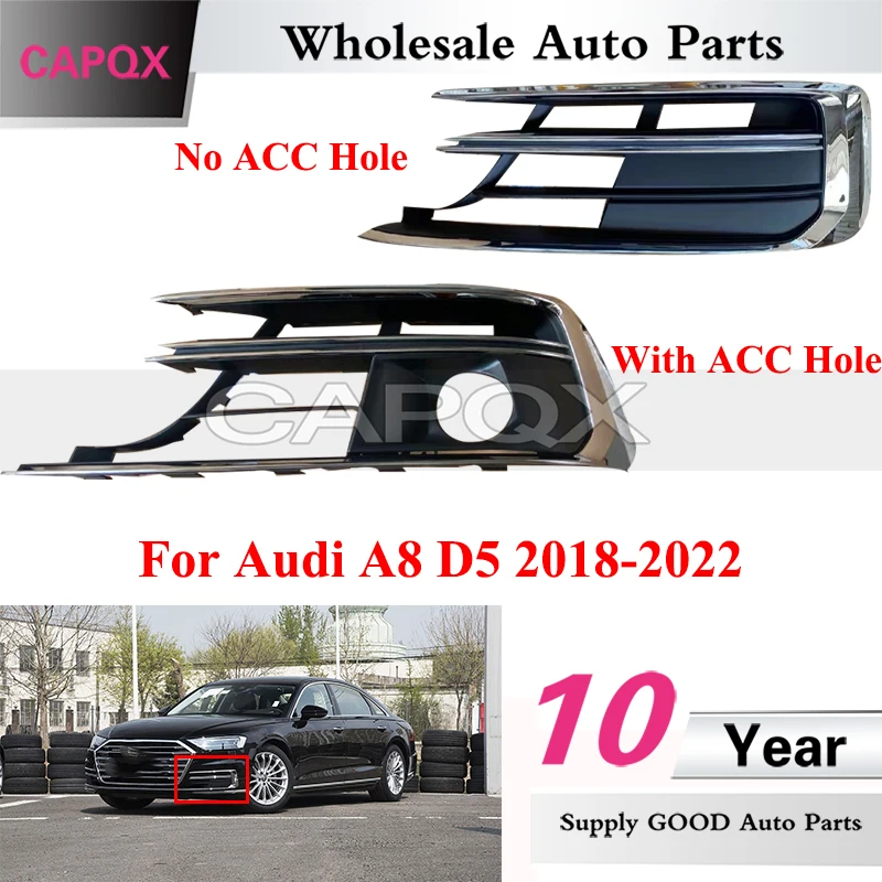 CAPQX Front Bumper Foglight Frame For Audi A8 D5 2018-2022 Foglamp Grille Fog Light Cover
