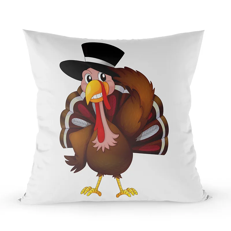 New Thanksgiving Turkey Plush Linen Pillowcase Pillow Back Cover