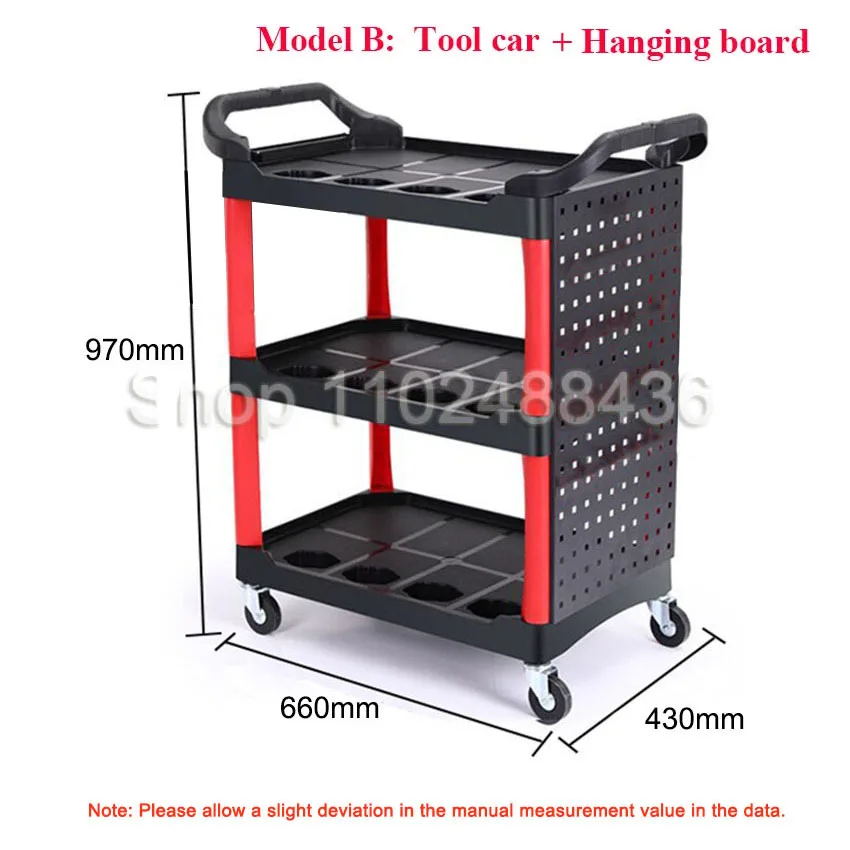 Tool Cart with Wheels Car Wash Handcart 3-Layer Multi-functional Trolley Cleaning Storage Utility Mechanical Workshop Trolley