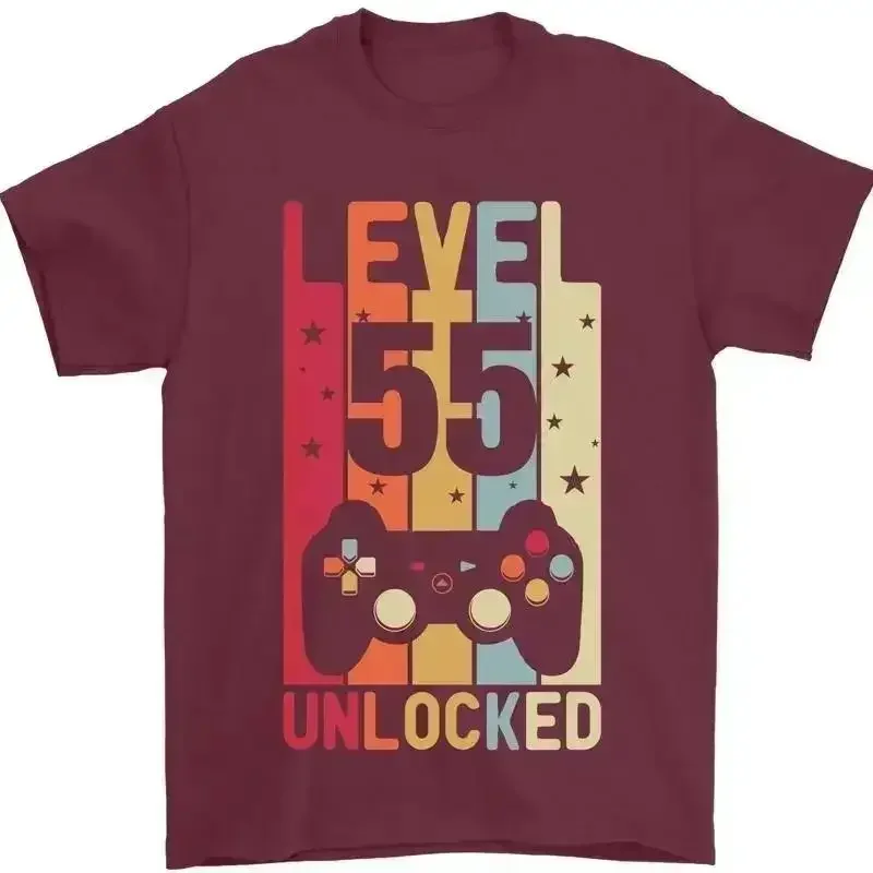 55th Birthday 55 Years Level Give Rope Gaming TShirt Men's 100% Cotton