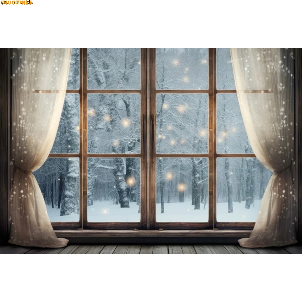 

Christmas Winter Window Backdrop Curtains Candle Lamp Xmas Party Interior Room Wall Decor Family Portrait Photography Background
