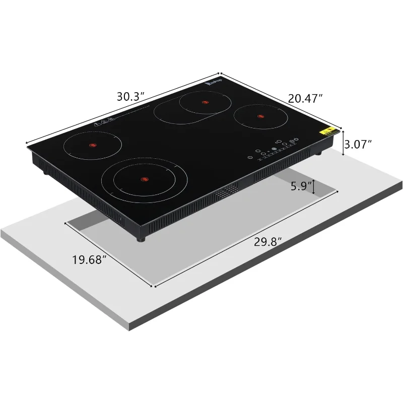 Электрическая керамическая варочная панель Winado с 4 конфорками, 30 дюймов, плита с плоской вершиной 220–240 В, многофункциональная электрическая плита с 9 уровнями нагрева
