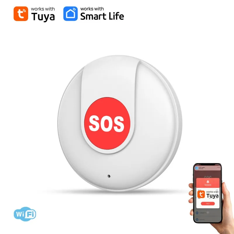 WiFi Tuya Smart Security SOS Button APP Emergency Alert Scene Linkage Smart Switch Built-in Rechargeable Battery Home Safety