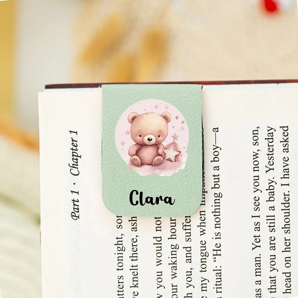 1PC Cartoon Teddy bear Customizable Name UV Print Aqua Blue Magnetic Book Mark For Read Book