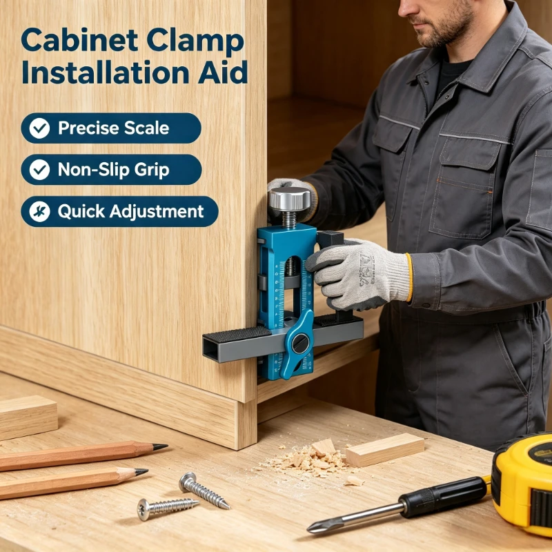 Aluminum Alloy Cabinet Door Installation Assistant Jig Cabinet Door Lifting Leveler Tool for Latch Drilling Woodworking DIY Tool