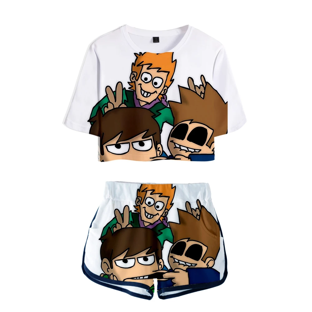 

Printed round Ne Crop Top And Bot Set Faionable Spring Collection for Teenagers Open Navel Design Comfortable Fit