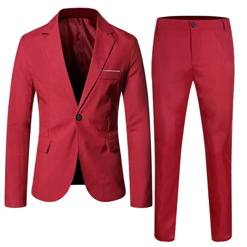 Western-Style Men's Casual Suit 2-Piece Set Bride's Groom's Wedding Banquet Clothes New Husband's Brother's Formal Business Wear