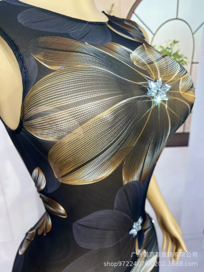 Seksowna Sukienka z Siateczki z Podkreśloną Talia, Przezroczysta, Modelka Dorosła, Trendy na Wybieg, Koktajlowa, Wieczorowa, Mini Sukienka, Seksowna i Gorąca