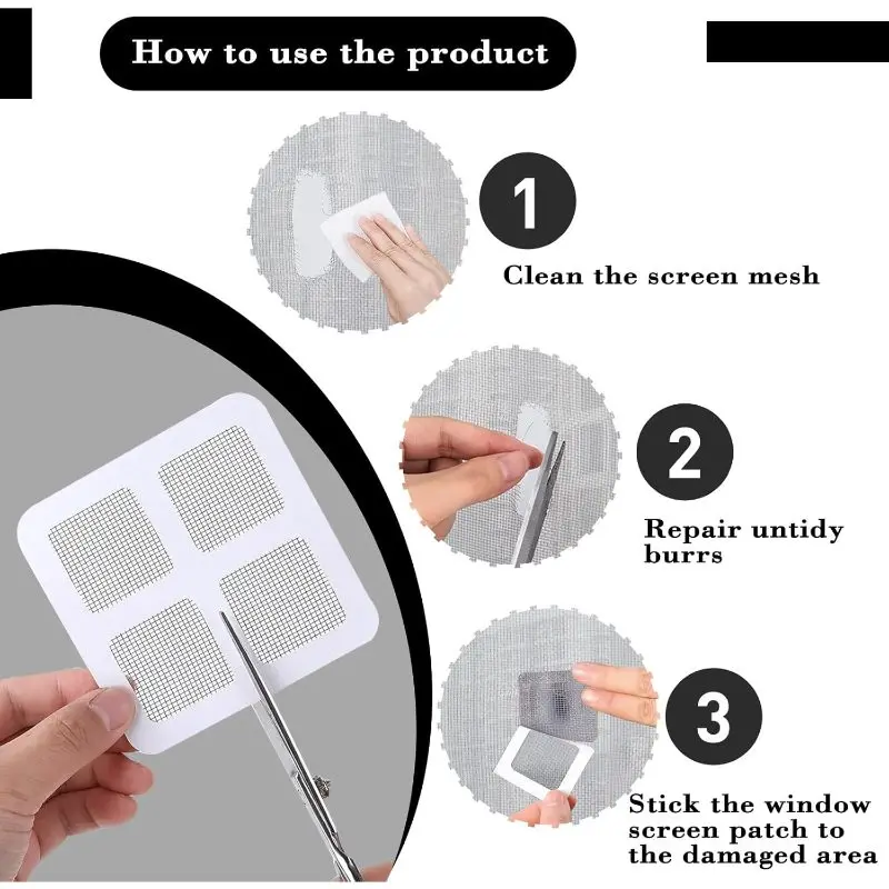 16Pcs Window Screen Repair Kit 3.9*3.9in Strong Adhesive Mesh Patches Ventilated Screen Tape Fix Holes Tears For Window Screen D