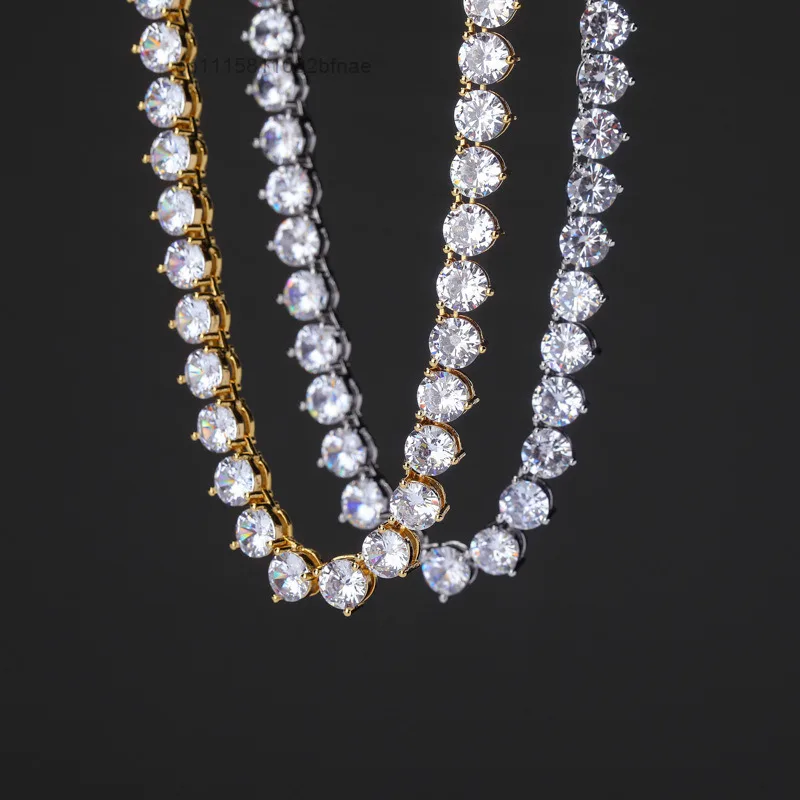 New Design Fine Jewelry Necklace 3mm 4mm 925 Sterling Silver Round Cut VVS Moissanite Diamond 3 Prongs Tennis Chain Bracelet，