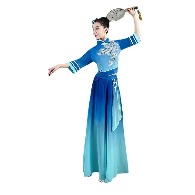 Klassischer Tanz Volkstanz Tanzkleidung Chinesischer Stil Hanfu Taillentrommel Bühnenkostüm Traditioneller eleganter Yangko Square Dance