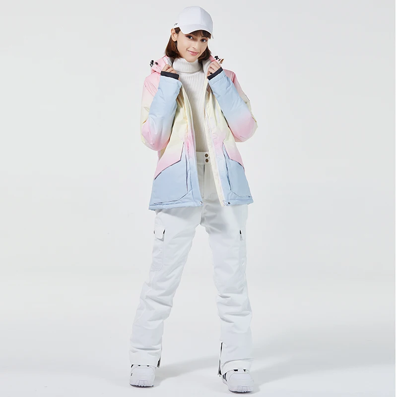أطقم بدلات ثلج مقاومة للماء للنساء، ملابس على الجليد، زي التزلج، سترة وسراويل بحزام، ملابس خارجية، شتاء، -30، بناتي #3