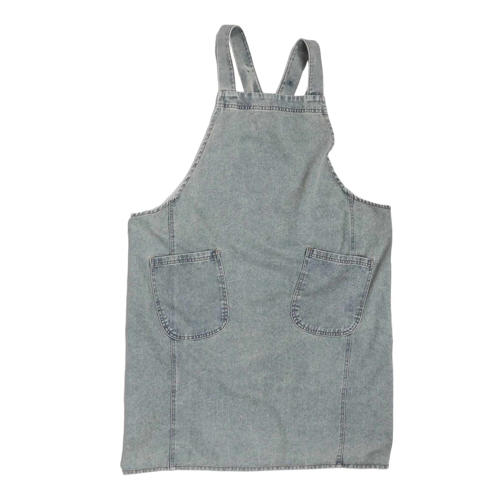 

Unisex Cotton Denim Bib Apron with Two Spacious Pockets Blue Kitchen Cooking Grilling Restaurant Server Hairstylist Painting
