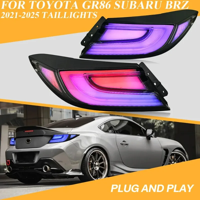 

For Toyota GR86 Subaru BRZ ZN8 ZD8 2022-2025 RGB LED Tail Lights Pair Clear Lens Animated Multicolor Red Housing