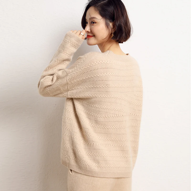 2023 Hot Sale Autumn Winter 100% Pure Cashmere Sweater O-neck Women's High Quality Soft Female Loose Thickened Knitted Pullover