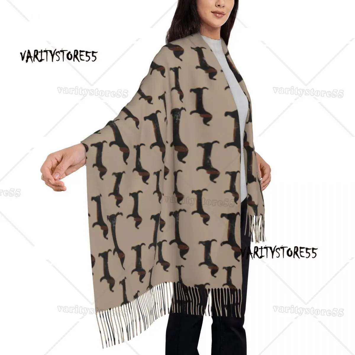 Female Long Badger Sausage Dog Lovers Scarves Women Winter Fall Soft Warm Tassel Shawl Wraps Dachshund Scarf