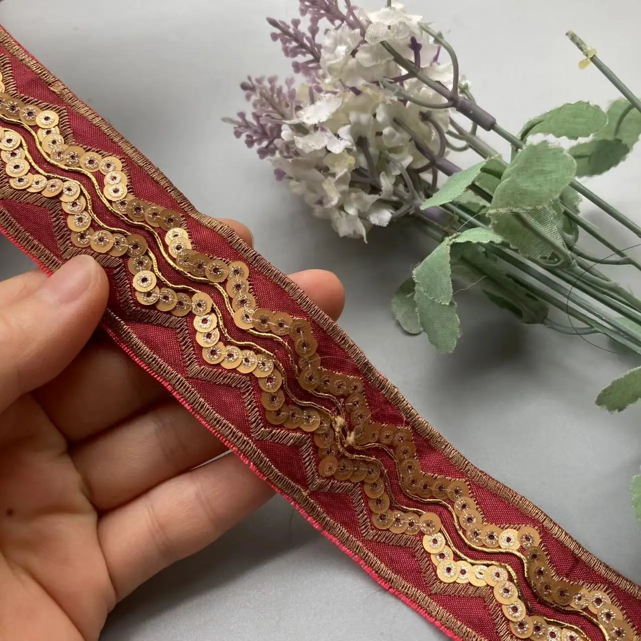 1 Yards Minority Clothing Red Embroidery Lace Ribbon Fabric Material Clothing Dress Belt Trim Wedding Craft Sewing Accessories