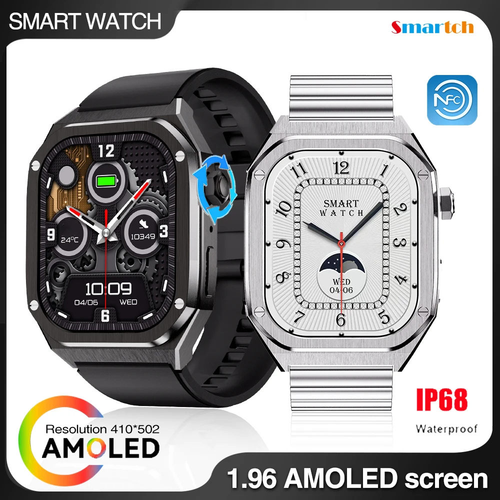 

New 1.96" AMOLED Men Blue Tooth Call Smart Watch Sports Fitness Heart Rate Waterproof Watches Music Play NFC Fashion Smartwatch