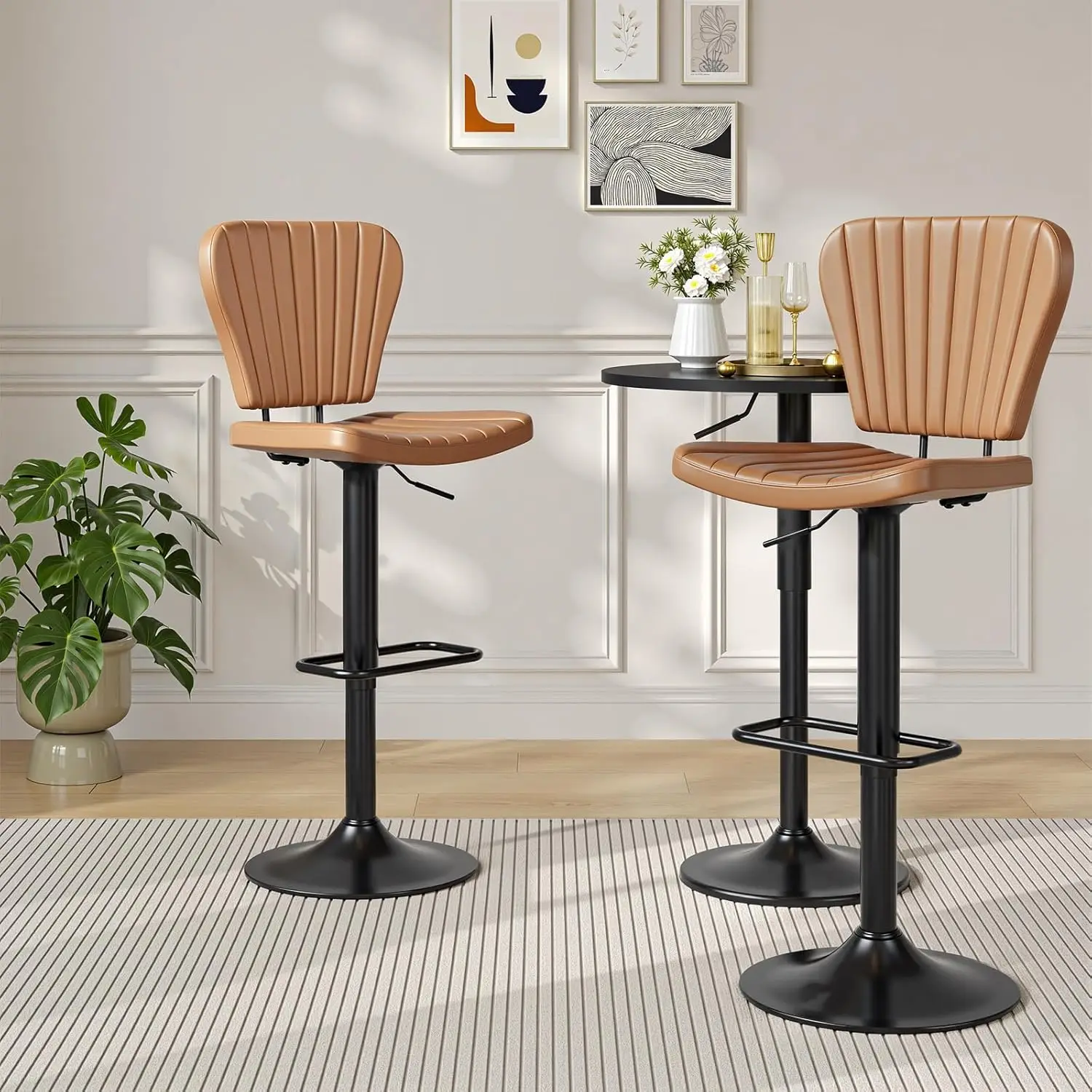 Bar Stools,Adjustable Bar Stools Set of 2, 360° Swivel Bar Chairs with Padded Seat, Kitchen Breakfast Stools, for Kitchen, D