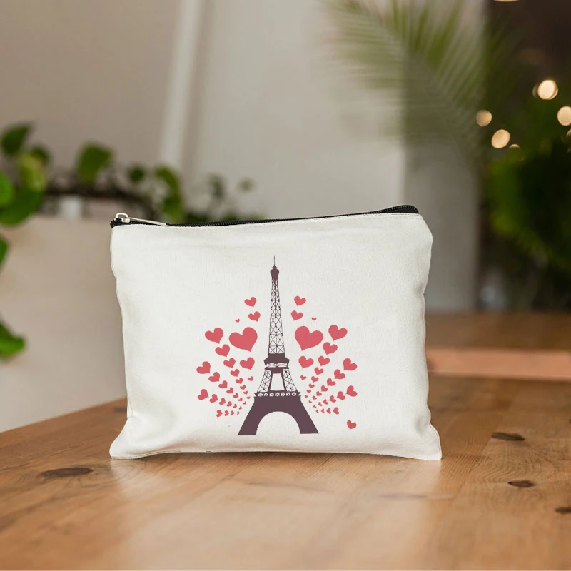 Paris Torre Eiffel Impressão Maquiagem Bag, Organizador de Viagem Higiene Pessoal, Bolsa de Lona Feminina, Zipper Sacos Cosméticos, Melhor Presente, Necessidades