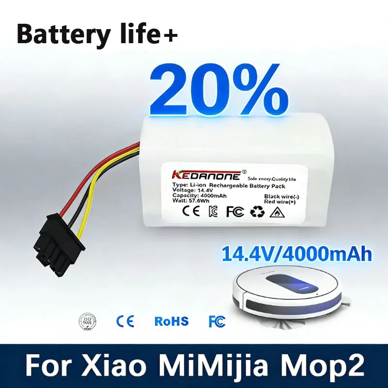 

2026 New 14.4V 2600mAh/3500mAh/4000mAh Battery N011-4S1P for Xiaomi MiJia Robot Vacuum Mop 2 Lite MJSTL Vacuum Cleaner