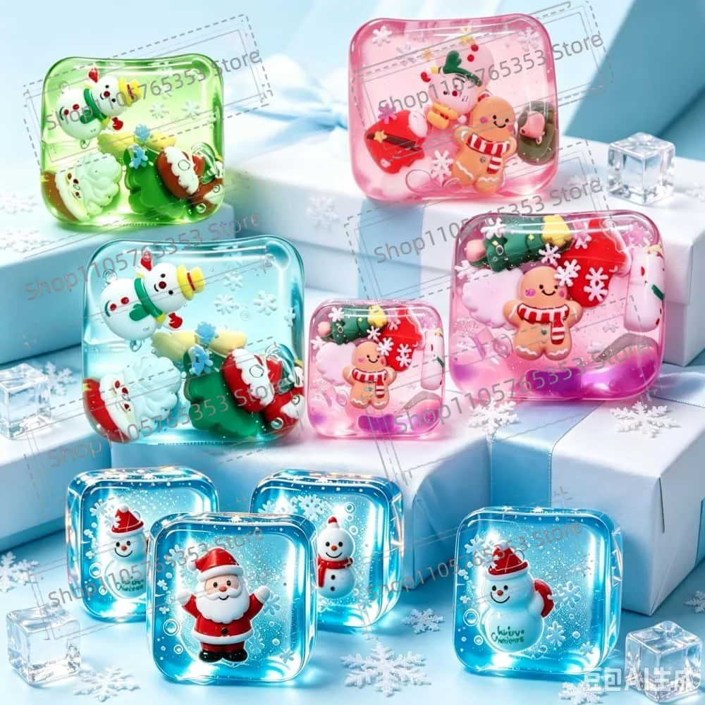 Christmas Ice Cube Squishy Maltose Texture Stress Relief Santa Design Halloween & Holiday Decor Soft Squishy for Anxiety Relief