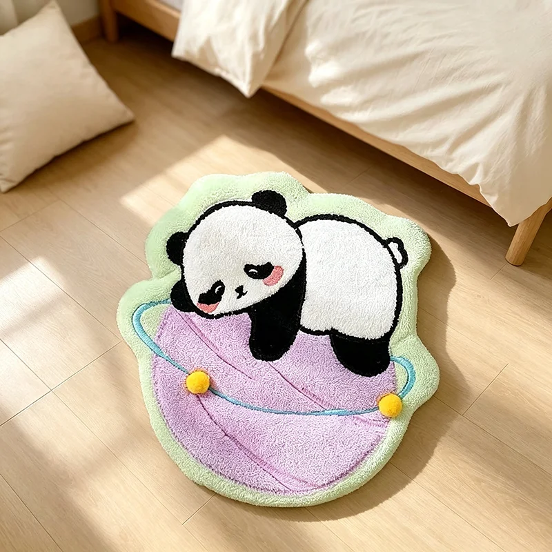 Cute Panda Shaped Rug, Soft Faux Wool Floor Mat for Kids Room, Non-Slip Cozy Planet Design