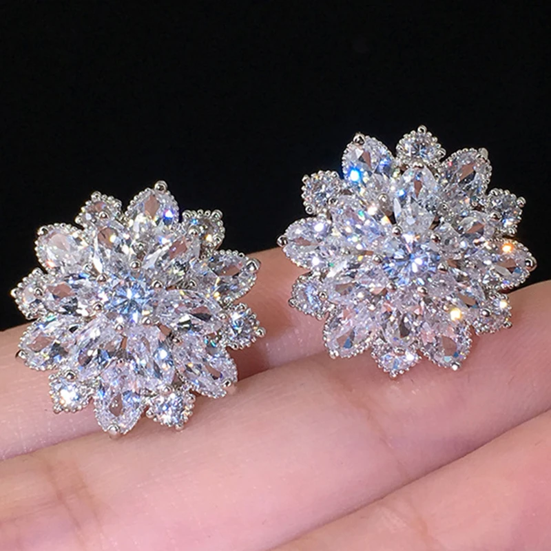 1pair of new, luxurious, double-decker zircon earrings