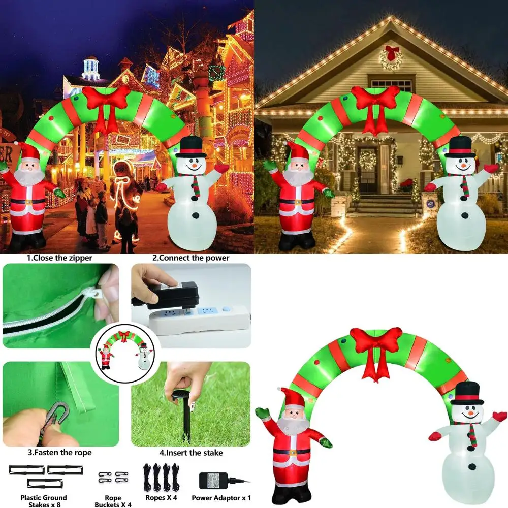 

12-Foot Tall Lighted Christmas Archway with Santa and Snowman for Indoor & Outdoor Holiday Decor
