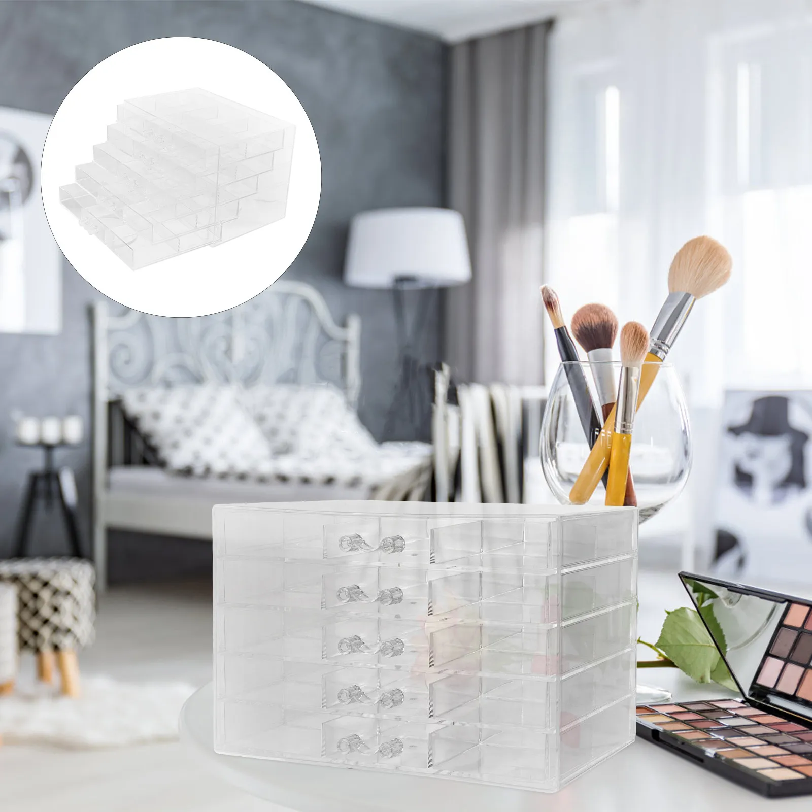 

Акриловый органайзер для украшений, прозрачный, 5-уровневый, с большими ящиками, вместительный, для хранения серег, ожерелий, браслетов, украшений для ногтей