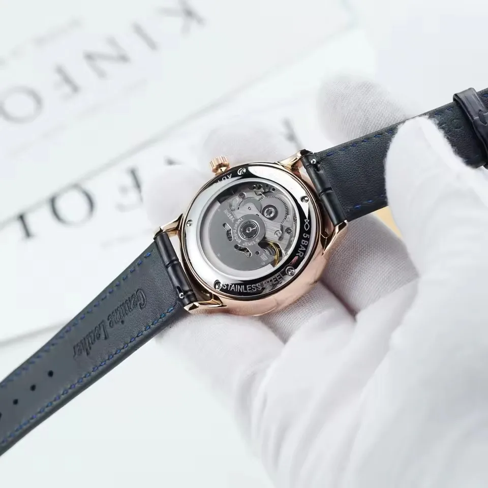 Reloj Automático OBLVLO para hombre, reloj de pulsera mecánico de 40MM, luminoso, resistente al agua hasta 5ATM, esfera con mecanismo al descubierto con espejo de zafiro y burbuja