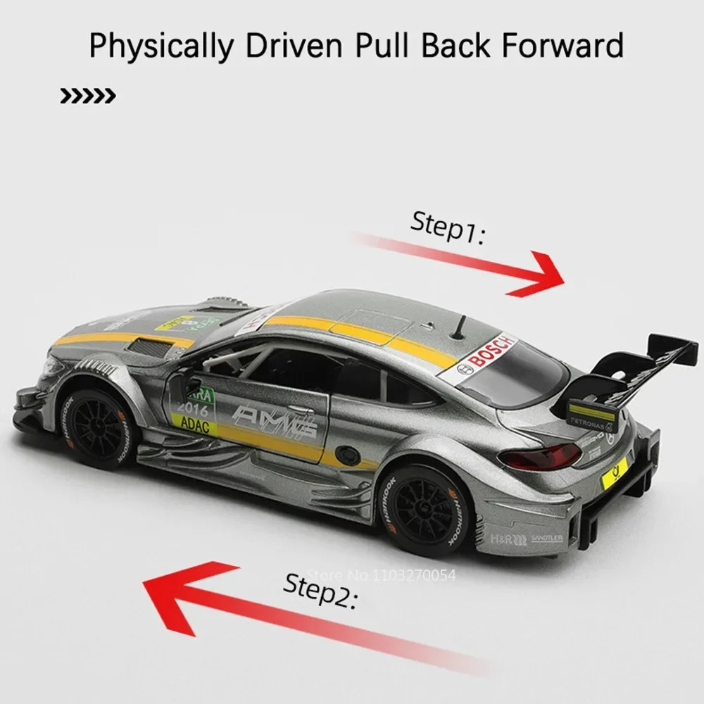 Modèle réduit de voiture Benz Jas C63 DTM, échelle 1:32, véhicule de course en alliage moulé sous pression, pneus en caoutchouc, portes ouvertes avec nervures légères, cadeaux pour enfants