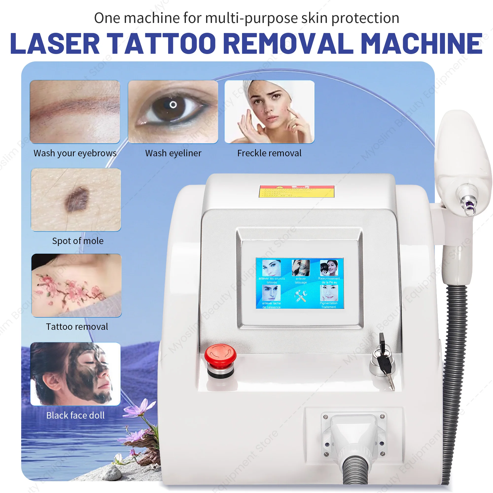 Macchina per la rimozione dei tatuaggi con laser Nd Yag Q-Switched da 2000W per la rimozione dei tatuaggi delle sopracciglia, eyeliner, lentiggini e nei.