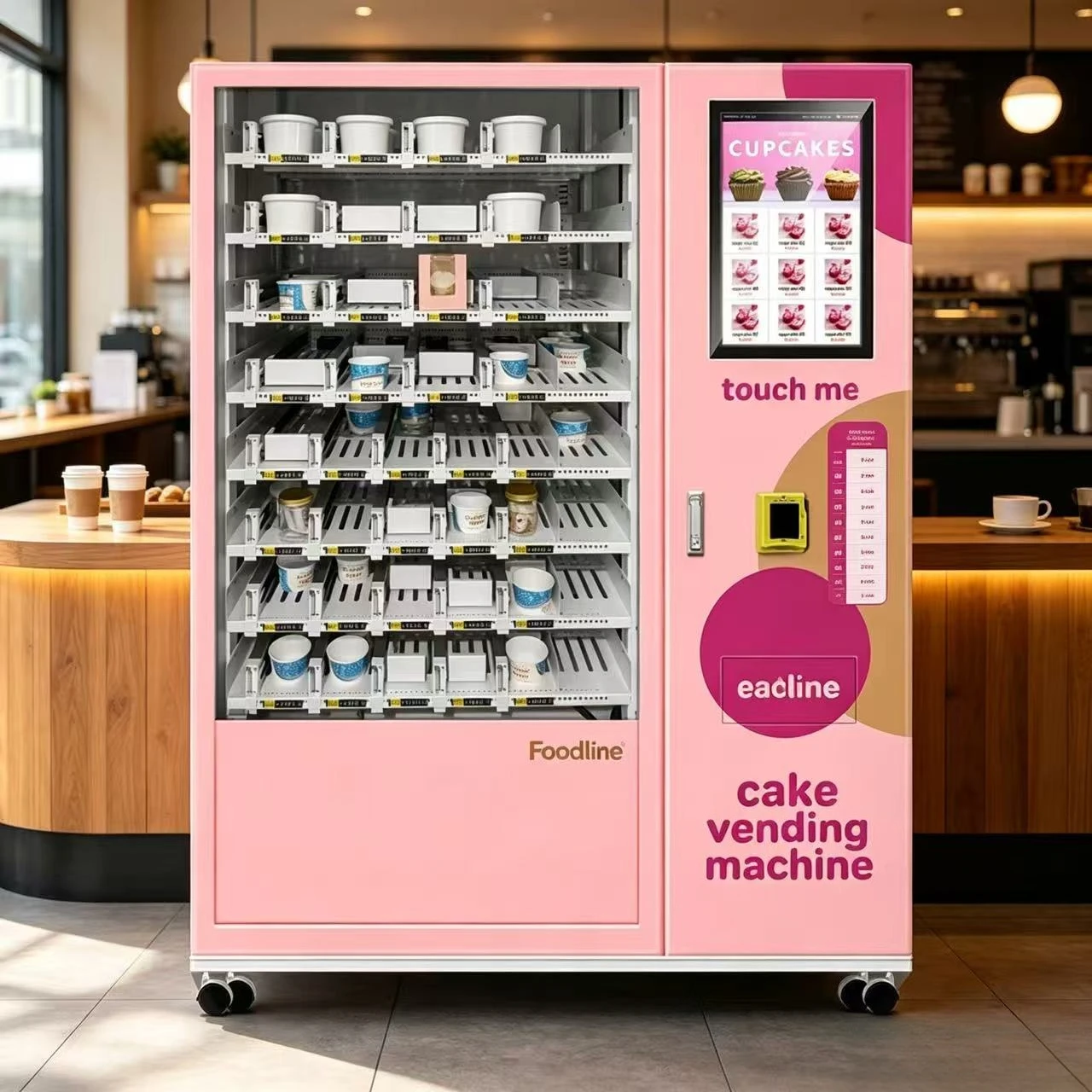 FL Customized Anti-fog Glass Cold Vending Machine Cake Mousse Tiramisu Pastry Public Vending Kiosk