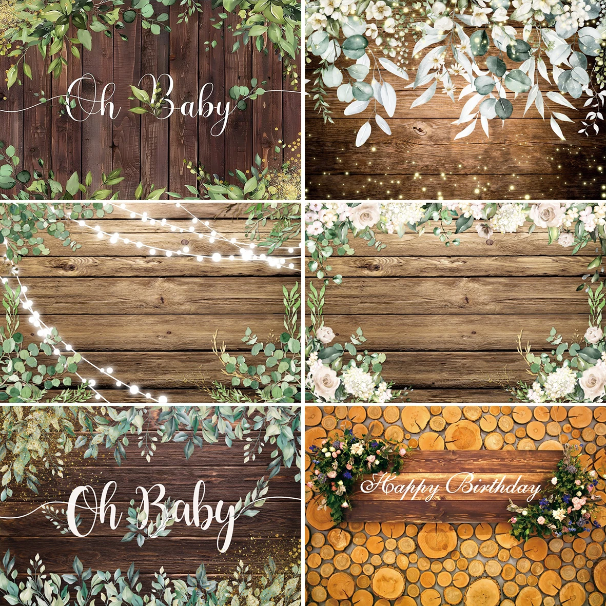 Oh Baby Wood Board Background Green Leaves Boy Girl Newborn Baby Shower Baptism Party Lighting Decor Custom Photography Backdrop