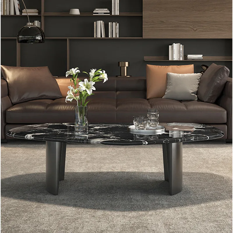 Natural marble coffee table Italian minimalist black rose luxury stone coffee table high-end household small apartment small cof