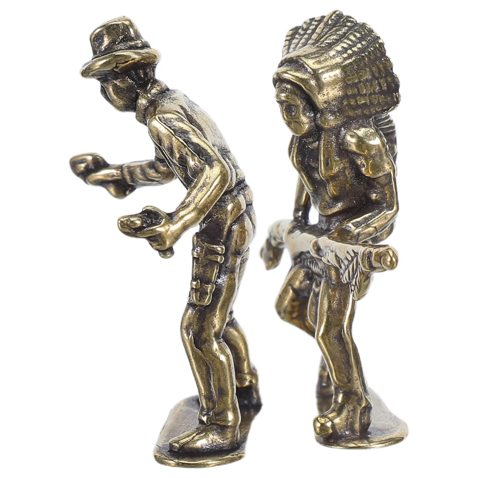 Western Cowboy Warrior Brass Statues 2 Piece Retro Miniature Figurines for Home Shelf Vintage Decor