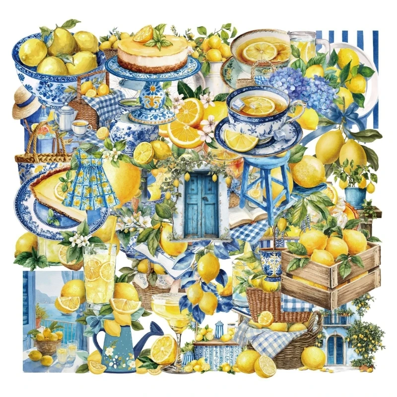  50Pcs Decorative Journaling Sticker Waterproof Sticker PET Lemon Themed Sticker