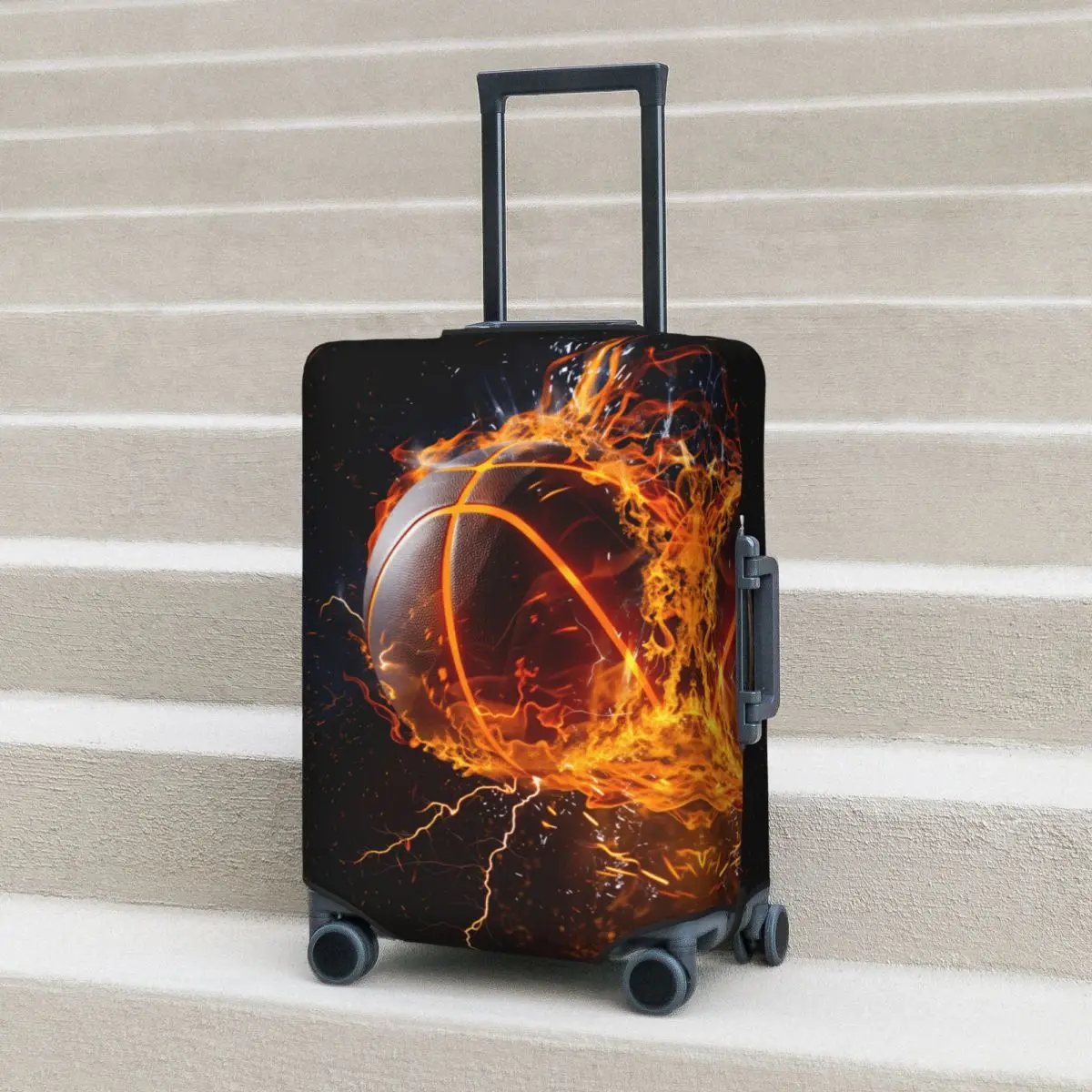 

Fiery Basketball With Lightning Effect Suitcase Cover Practical Travel Protector Luggage Supplies Flight