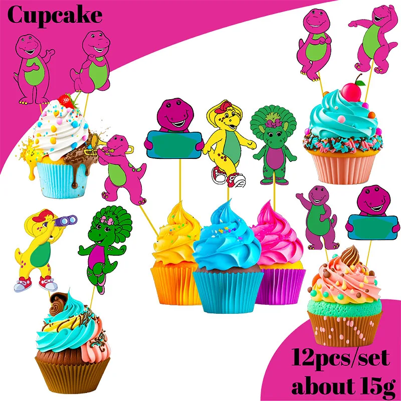 Barney Theme Birthday Party Decorations Cake Topper Birthday CUP Napkin PLATE Straw Swirls Stickers  KidsParty Supplies Decor